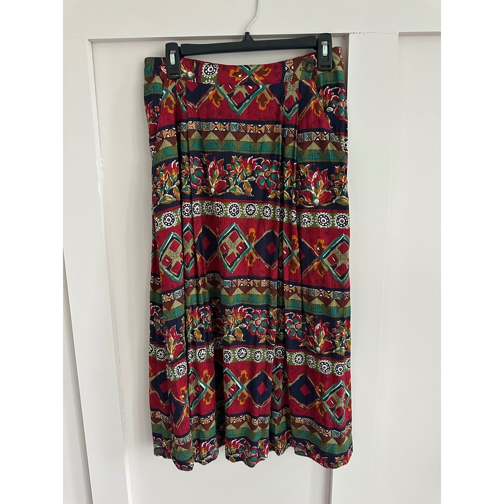 Vintage Jantzen Classics Southwestern‎ Print Midi Skirt Womens 12 Red Boho USA
